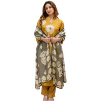 Gosriki Women's Rayon Viscose Printed Straight Kurta With Pant & Dupatta (Panuja Yellow-Gs_S_Yellow_Small)
