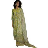 Gosriki Women's Rayon Blend Straight Printed Kurta With Pant & Dupatta (Ribas Green-Gs_Xxl_Green_Xx-Large)