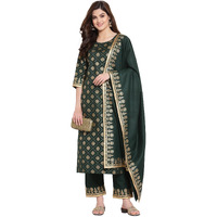Gosriki Women's Cotton Blend Kurta With Palazzo & Dupatta (Kpzd-Cot-10001-Green_S-Go_Green_Small)