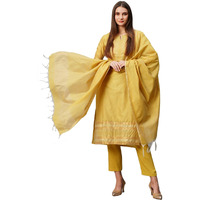 Gosriki Women's Cotton Blend Printed Straight Kurta With Pant & Dupatta (Date-Mustard-Gs_Xl_Mustard_X-Large)