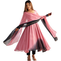Gosriki Women's Georgette Anarkali Solid Kurta With Pant & Dupatta (Sade Baby Pink-Gs_Xl_Baby Pink_X-Large)