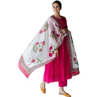 Gosriki Women's Rayon Viscose Solid A-Line Kurta With Pant & Dupatta (Ishanya Pink-Gs_M_Pink_Medium)