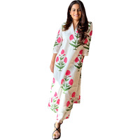 Gosriki Women's Rayon Viscose Straight Printed Kurta With Palazzo (Aneena White-Gs_M_White_Medium)