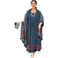 Gosriki Women's Rayon Viscose Anarkali Printed Kurta With Palazzo & Dupatta (Nakula Blue-Gs_M_Blue_Medium)