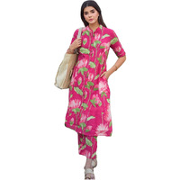 Gosriki Women's Rayon Viscose Printed A-Line Kurta With Pant (Ladat Pink-Vks06-Gs_Xl_Pink_X-Large)