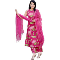Gosriki Women's Rayon Viscose Printed A-Line Kurta With Palazzo & Dupatta (Amala Pink-Gs_Xxl_Pink_Xx-Large)