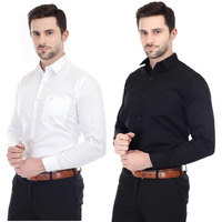 Xjarvis Ozark Cotton Solid Slim Fit Casual Shirt For Men With Pocket & Long Sleeve Button Down Shirt Collared Casual Formal Shirt With 100% Cotton Size S, Pack Of 2 (Black,White)