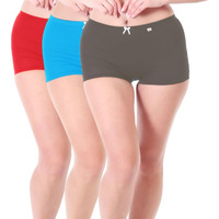 Xjarvis Ladybay Women's High Coverage Combed Cotton Stretch Boy Shorts Mid Waist Seamless Brief Boxer Underwear Moisture Wicking Innerwear, Pack Of 3 (Red/Olive Green/Air Force Blue, S)