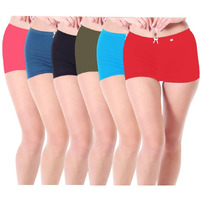 Xjarvis Ladybay Women's High Coverage Combed Cotton Stretch Boy Shorts Mid Waist Seamless Brief Underwear Moisture Wicking Innerwear, Pack Of 6 (Black/Pink/Blue/Red/Olive Green/Air Force Blue, Xl)