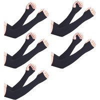 Xjarvis Men & Women Uv Protection Hand Sleeves With Thumb Hole Arm Sleeves For Unisex Sun Protection Sleeves For Running, Cricket, Hand Cover For Bike Riding, Pack Of 5 (Black)