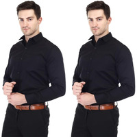 Xjarvis Clifton Men's Regular Fit Cotton Blend Plain Shirt  Full Sleeves Casual & Formal Summer Shirt With Pocket Design & Spread Collar, Pack Of 2 (Black, Xl)