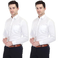 Xjarvis Clifton Men's Regular Fit Cotton Blend Plain Shirt  Full Sleeves Casual & Formal Summer Shirt With Pocket Design & Spread Collar, Pack Of 2 (White, Xl)