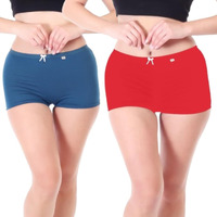 Xjarvis Ladybay Women's High Coverage Combed Cotton Stretch Boy Shorts Mid Waist Seamless Brief Boxer Underwear Moisture Wicking Innerwear Super Soft & Breathable, Pack Of 2 (Red, Air Force Blue, L)