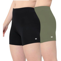 Xjarvis Lucia Shorts For Women Stretchable, Yoga Shorts Soft, Squat-Proof & Breathable, Cycling, Running For Skin Fit Tights & Gym Short, Pack Of 2 (Black, Olive L)