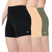 Xjarvis Lucia Shorts For Women Stretchable, Yoga Shorts Soft, Squat-Proof & Breathable, Cycling, Running For Skin Fit Tights & Gym Short, Pack Of 3 (Black, Skin, Olive L)