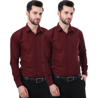 Xjarvis Austin Men's Cotton Blend Shirt |Slim Fit Formal Shirt With Pocket |Plain | Long Sleeve Spread Collar | Casual Wear Regular Fit Shirt, Pack Of 2 (Maroon, 2Xl)