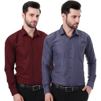 Xjarvis Austin Men's Cotton Blend Shirt |Slim Fit Formal Shirt With Pocket |Plain | Long Sleeve Spread Collar | Casual Wear Regular Fit Shirt, Pack Of 2 (Maroon,Slate Blue, S)