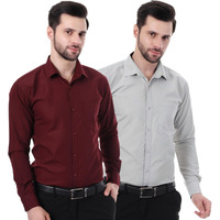 Xjarvis Austin Men's Cotton Blend Shirt |Slim Fit Formal Shirt With Pocket |Plain | Long Sleeve Spread Collar | Casual Wear Regular Fit Shirt, Pack Of 2 (Maroon,Slate Grey, L)