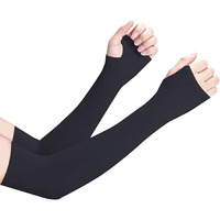 Xjarvis Black Uv Tan Sunblock Protection With Thumb Hole Arm Sleeves, Outdoor Indoor Use Unisex Arm Sleeve For Men & Women Children With Compression & Cooling Effect Pack Of 1 (Black)