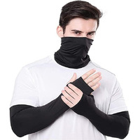 Xjarvis Arm Sleeve & Bandana Combo For Men & Women Uv Protection Hand Sleeves With Thumb Hole For Unisex Sun Protection For Running, Cricket, Hand Cover For Bike Riding, Pack Of 2 (Black)