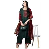Gosriki Women's Cotton Straight Kurta With Palazzo & Dupatta (Morning Green_Xxl_Green_Xx-Large)