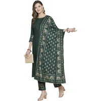 Gosriki Women's Rayon Solid Kurta With Palazzo & Dupatta (Green,S)