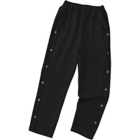 Toplot Women Casual Slanted Pocket Elastic Waist Tapered Pants (Button-Pant-5192-Black-36)
