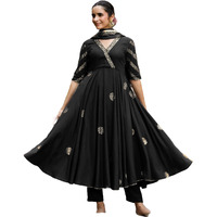 Gosriki Women's Rayon Blend Printed Anarkali Kurta With Pant & Dupatta (Berlin Black-Gs_Xl_Black_X-Large)