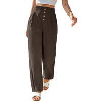 Toplot Women Casual Slanted Pocket Elastic Waist Tapered Pants (Pleated-Pant-5194-Dark Beige-30)