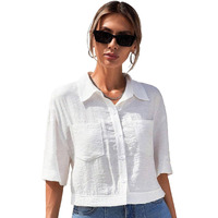 Toplot V-Collar Solid Crop Shirt For Women With Half Sleeves (Crop-Shirt-5183-White-Xs)