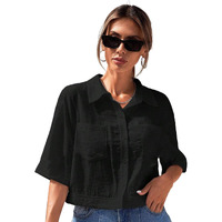 Toplot V-Collar Solid Crop Shirt For Women With Half Sleeves (Crop-Shirt-5183-Black-S)