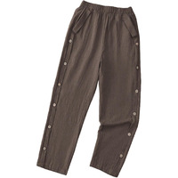 Toplot Women Casual Slanted Pocket Elastic Waist Tapered Pants (Button-Pant-5192-Dark Beige-30)