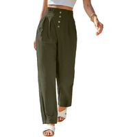 Toplot Women Casual Slanted Pocket Elastic Waist Tapered Pants (Pleated-Pant-5194-Olive-28)