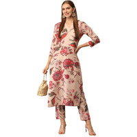 Gosriki Women's Cotton Blend Straight Printed Kurta With Pant (Theo Beige-Gs_M_Beige_Medium)