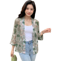 Toplot Women's Front Open Floral Printed Shrug Top Regular Fit (Shrug-5148-Green-L)