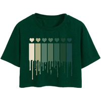 Toplot Heart Printed Round Neck Crop Top For Women (Small-Heart-Top-5203-Olive-M)