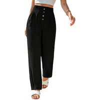 Toplot Women Casual Slanted Pocket Elastic Waist Tapered Pants (Pleated-Pant-5194-Black-28)