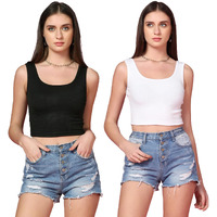 Toplot Women's Combo Solid Ribbed Scoop Neck Sleeveless Slim Fit Tank Top Pack Of 2 (Combo-5069-Blk-Wht-L)