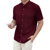 Toplot Men's Solid Regular Fit Shirt (Popcorn-Mandarin-5210-Maroon-Xxl_Maroon