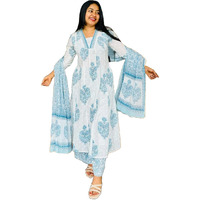 Gosriki Women's Rayon Blend Anarkali Printed Kurta With Pant & Dupatta (Rayka White-Gs_S_White_Small)