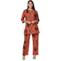 Toplot Co-Ord Set For Women Printed Straight Kurta With Pant (Simple-Pair-5141-Pink-M)