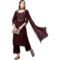 Gosriki Women's Cotton Straight Kurta With Palazzo & Dupatta (Kpzd-Cot-10127-Maroon_Xxl-Go_Maroon_Xx-Large)