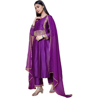 Gosriki Women's Rayon Blend Straight Embroidered Kurta With Pant & Dupatta (Anindita Begani-Gs_L_Begani_Large)