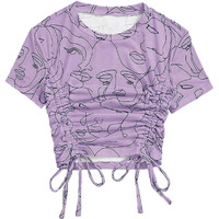 Toplot Printed Crop Top For Women With Short Sleeve (Crop-Top-5100-Purple-L)