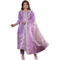 Gosriki Women's Rayon Blend Straight Embroidered Kurta With Pant & Dupatta (Rosewood Purple-Vks07-Gs_S_Purple_Small)