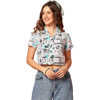 Toplot V-Collar Printed Crop Shirt For Women With Short Sleeves (Crop-Shirt-5059-Round-Xl)