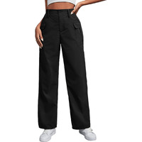 Toplot Cotton Solid Multi-Pocket Cargo Pant For Women (Wide-Leg-Cargo-5195-Black-34)
