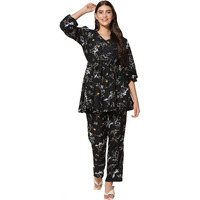 Toplot Co Ord Kurta Set For Women Printed Kurta With Pant (Tunic-Pant-5140-Black-L)
