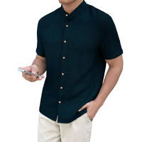 Toplot Men's Polyester Solid Regular Fit Shirt (Popcorn-Mandarin-5210-Teal-M_Teal, Medium
