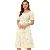 Toplot Dresses For Women Knee Length With Floral Print(Dress-5107-Lemon-Xl)